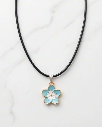 Gold and Pastel Blue Blossom Necklace