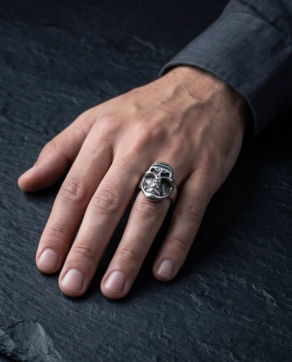 Masked Visor Sculpted Skull Signet Ring