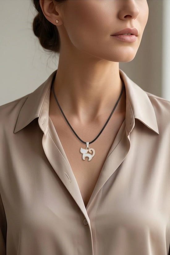 Gold and White Cat Pendant Necklace