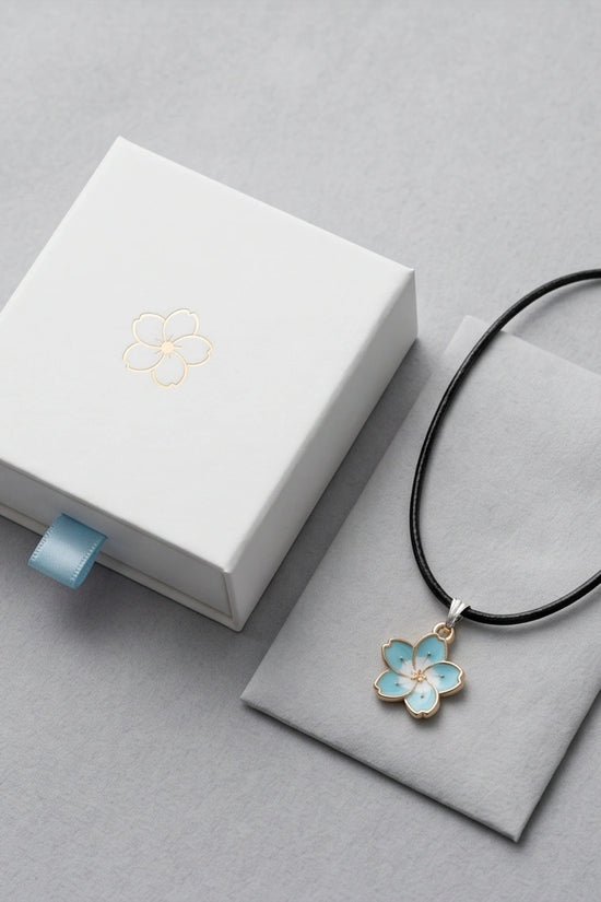 Gold and Pastel Blue Blossom Necklace