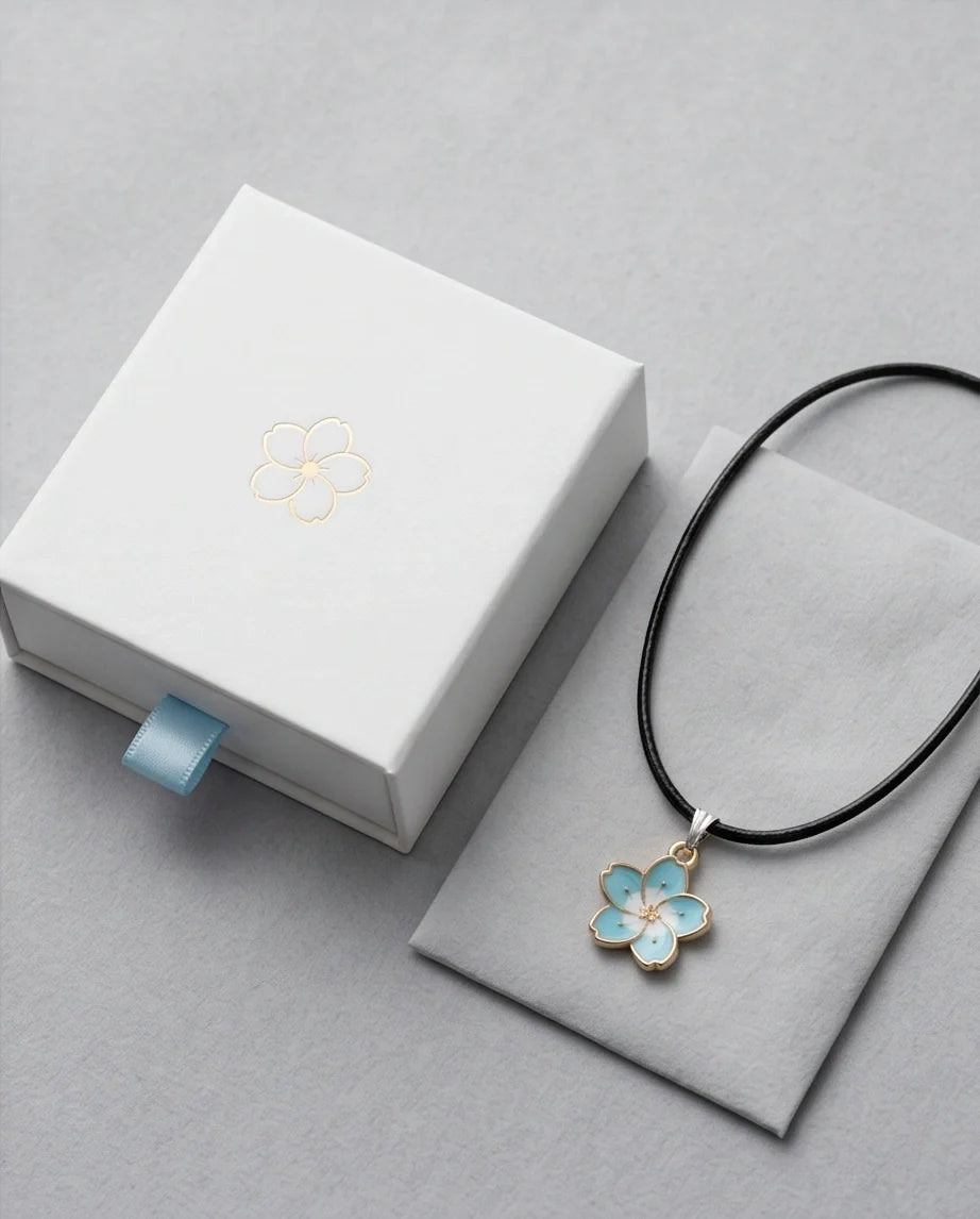 Gold and Pastel Blue Blossom Necklace