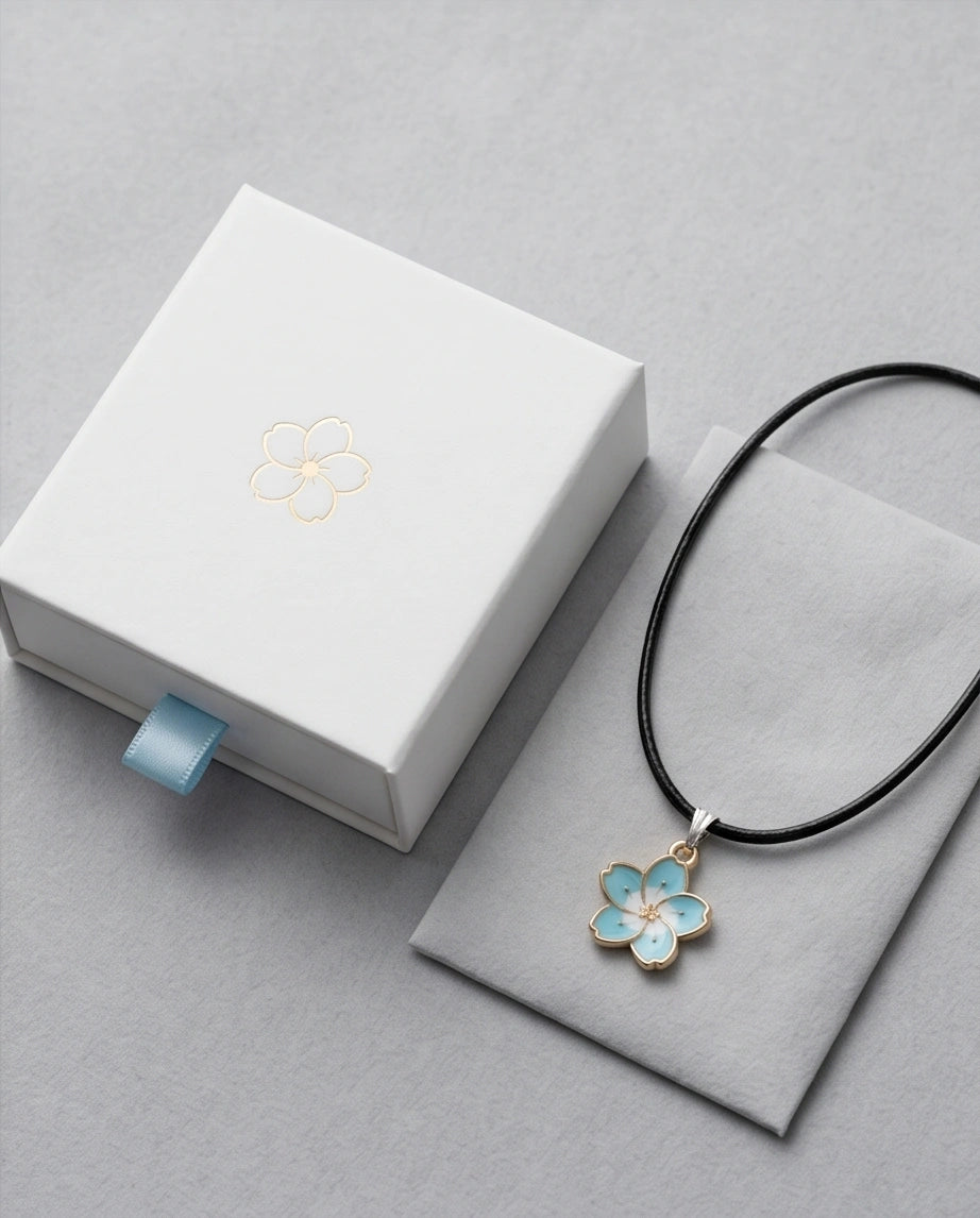 Gold and Pastel Blue Blossom Necklace