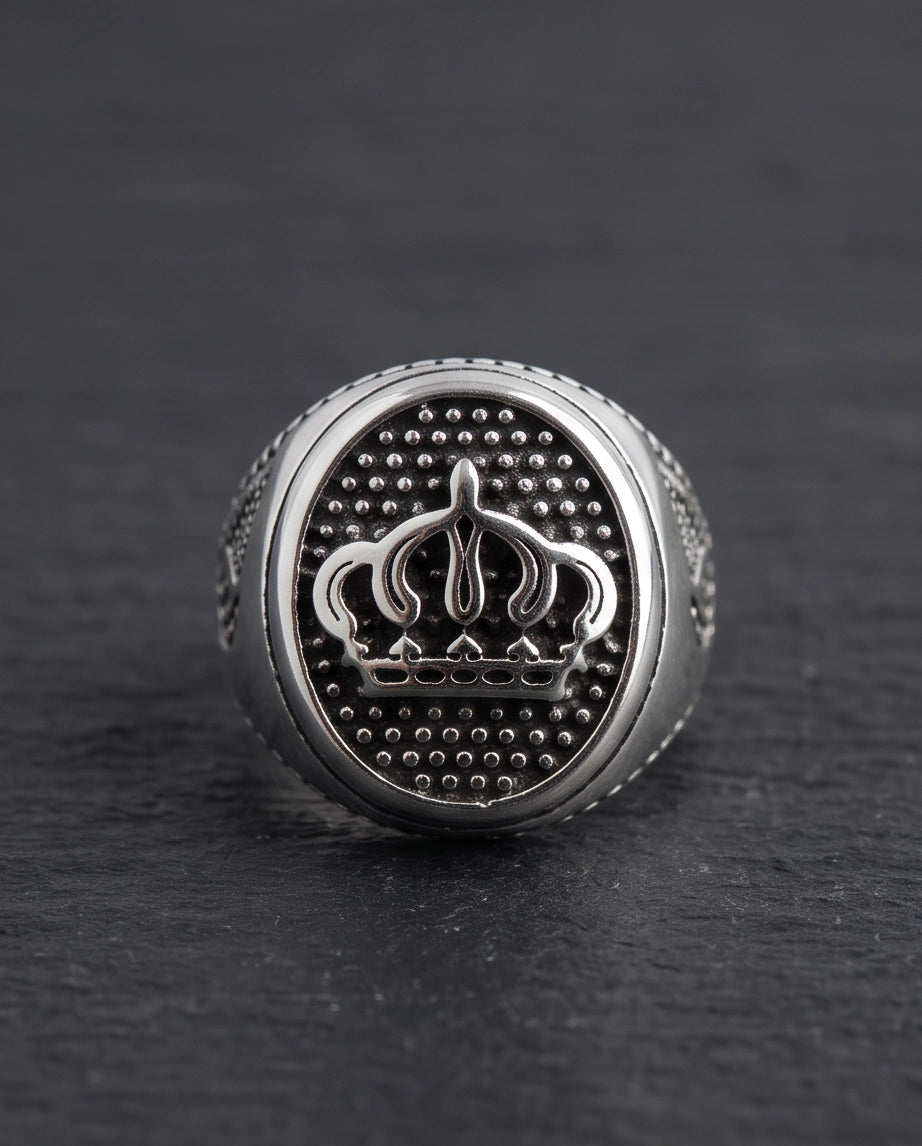 Royal Crest Stippled Signet Silver Ring