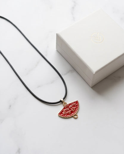 Crimson Calligraphy Fan Pendant Necklace