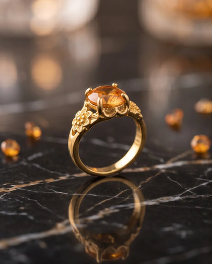 Golden Amber Botanical Blossom Ring