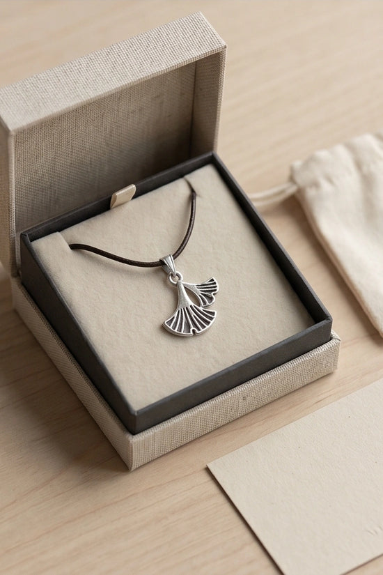 Silver Ginkgo Leaf Pendant Necklace