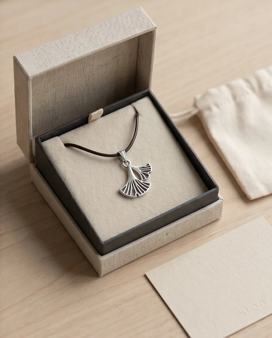 Silver Ginkgo Leaf Pendant Necklace