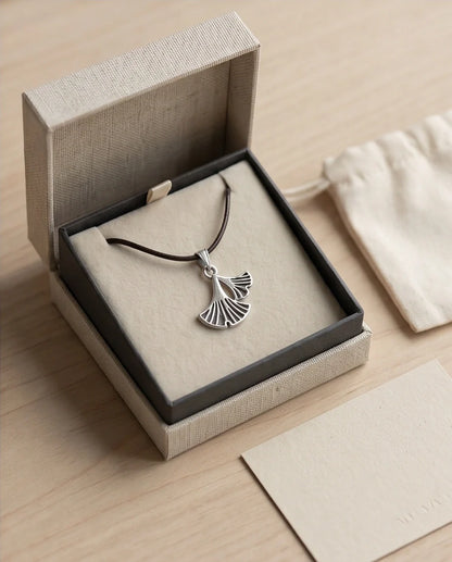 Silver Ginkgo Leaf Pendant Necklace