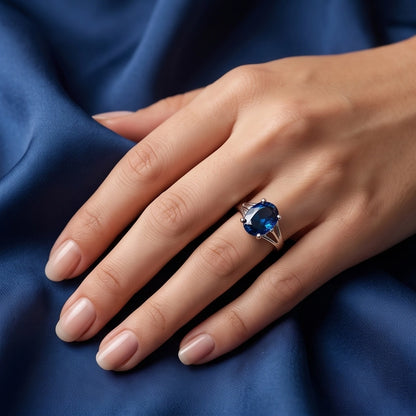 Silver Oval Sapphire Gemstone Solitaire Ring