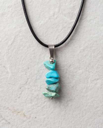 Silver Stacked Raw Turquoise Chip Stone Pendant Necklace