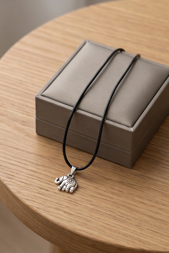 Silver Flower Detail Elephant Necklace