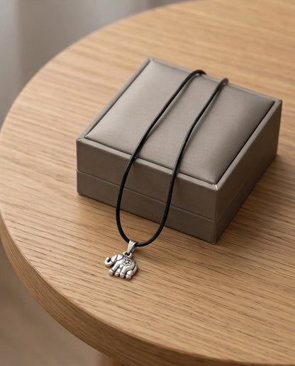 Silver Flower Detail Elephant Necklace