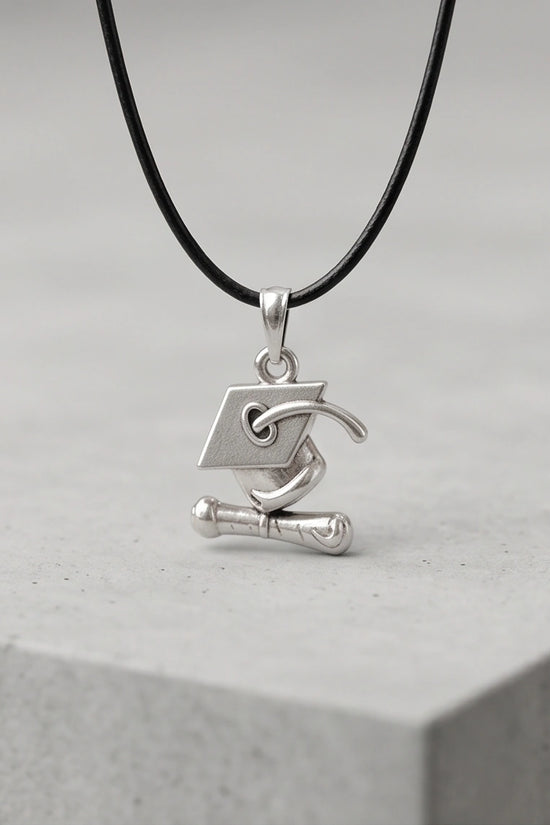 Silver Graduation Cap Pendant Necklace
