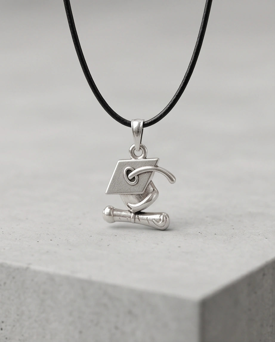 Silver Graduation Cap Pendant Necklace