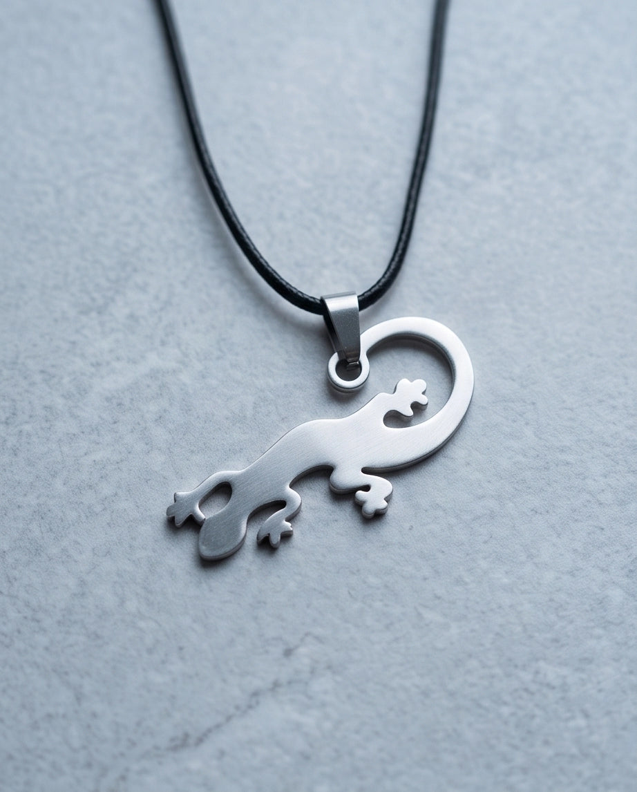 Brushed Silver Lizard Cord Necklace