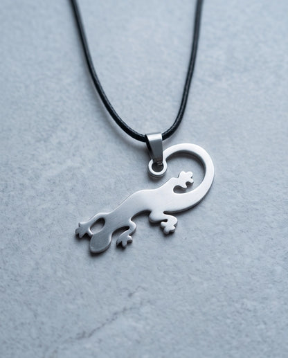 Brushed Silver Lizard Cord Necklace