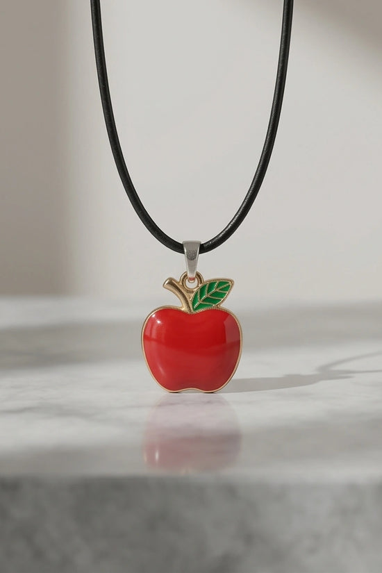Gold and Red Apple Pendant Necklace