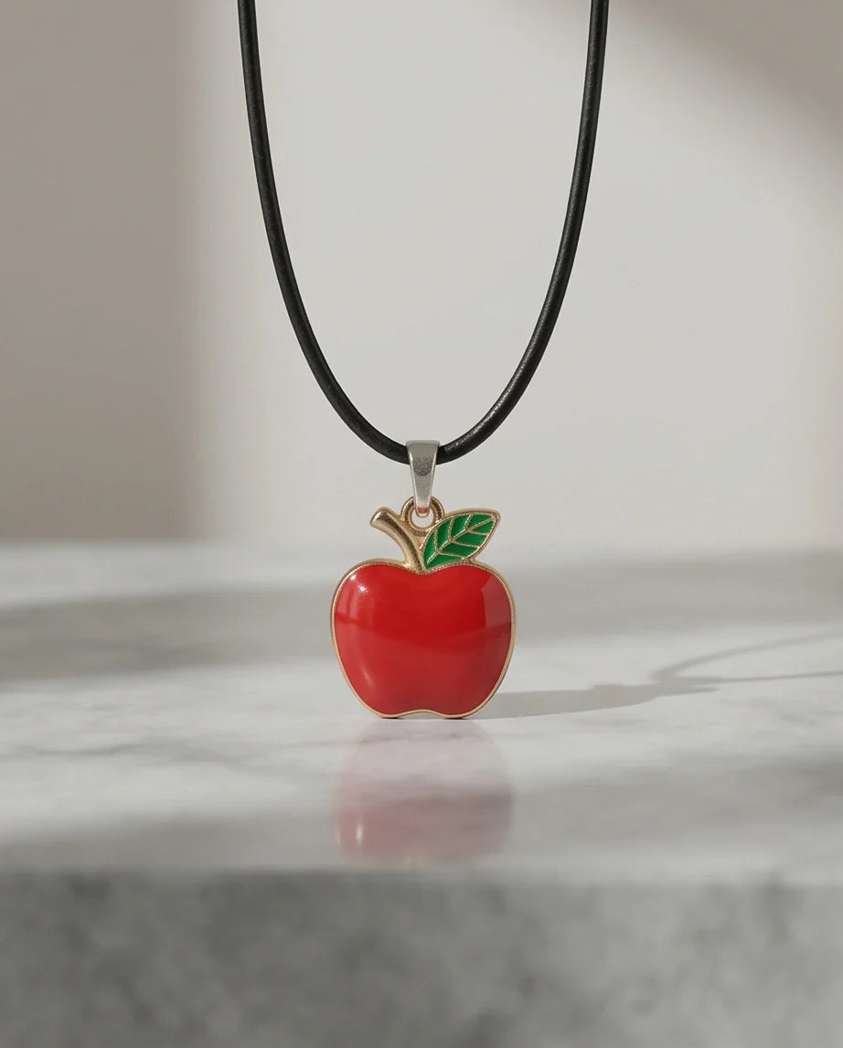 Gold and Red Apple Pendant Necklace