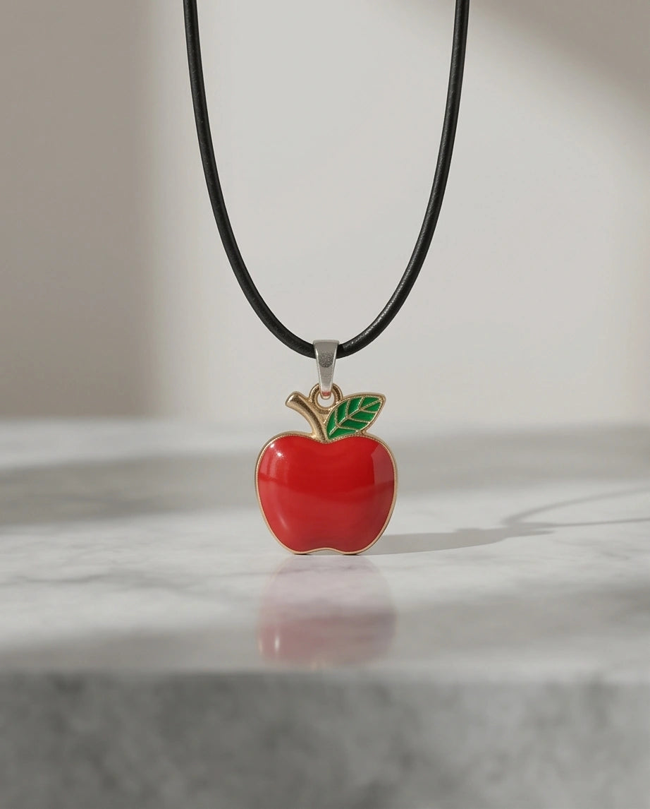 Gold and Red Apple Pendant Necklace