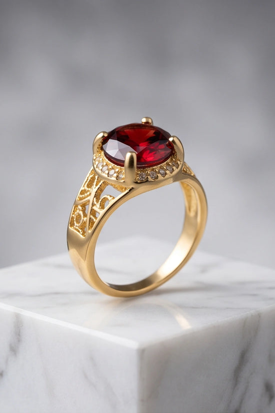 Golden Crimson Halo Filigree Ring