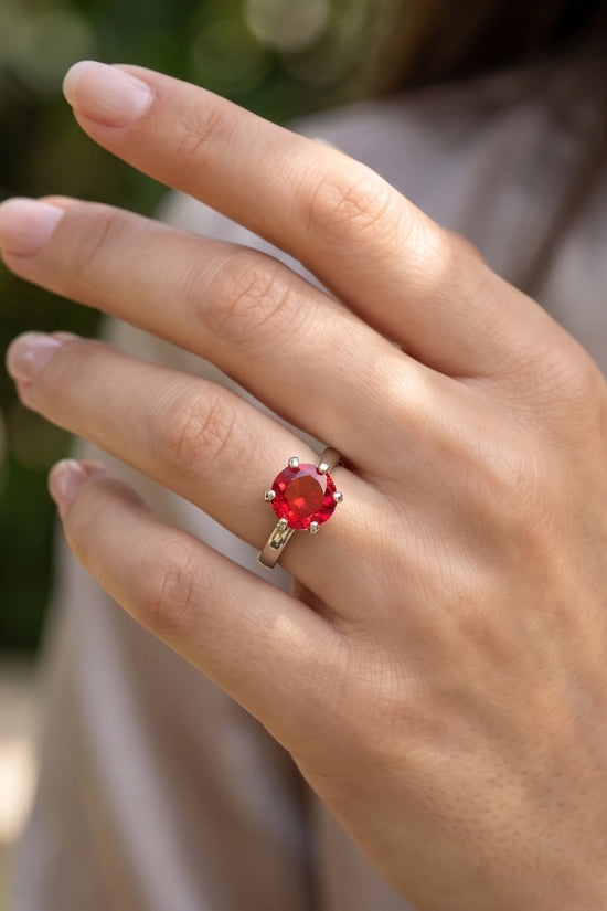 Sterling Silver Round-Cut Red Ruby Solitaire Ring