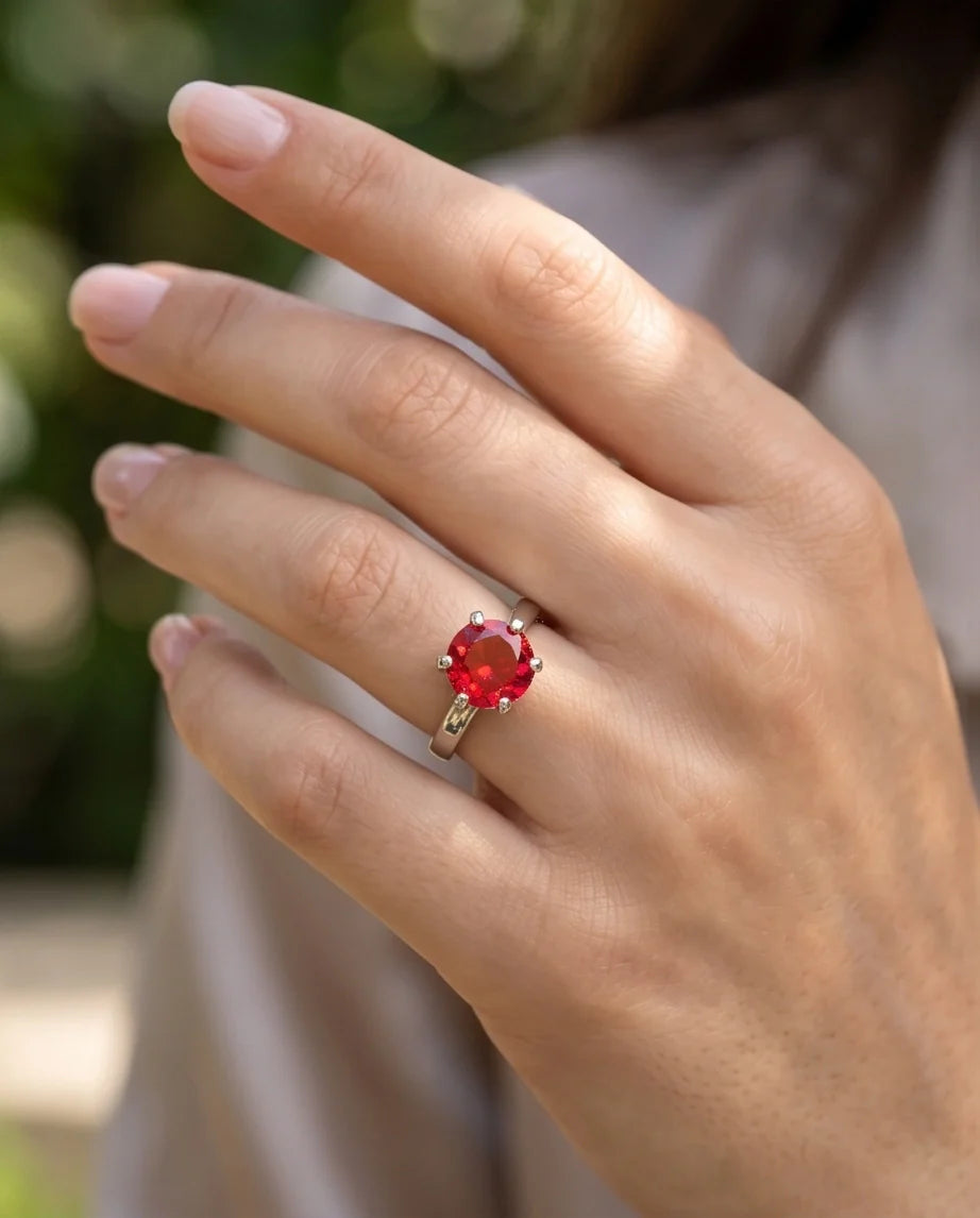 Sterling Silver Round-Cut Red Ruby Solitaire Ring
