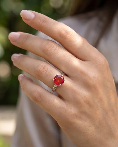 Sterling Silver Round-Cut Red Ruby Solitaire Ring