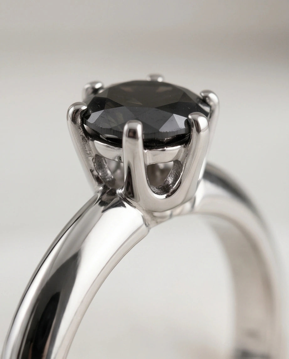 Sterling Silver Black Diamond Solitaire Ring