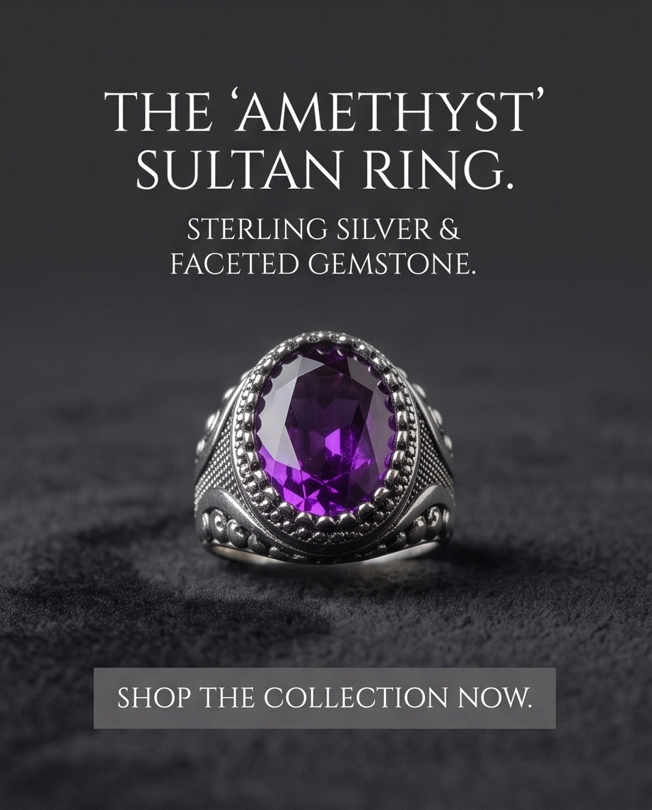 Amethyst Gemstone Beaded Bezel Filigree Silver Ring