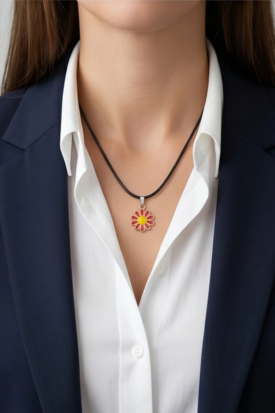 Gold and Red Flower Pendant Necklace