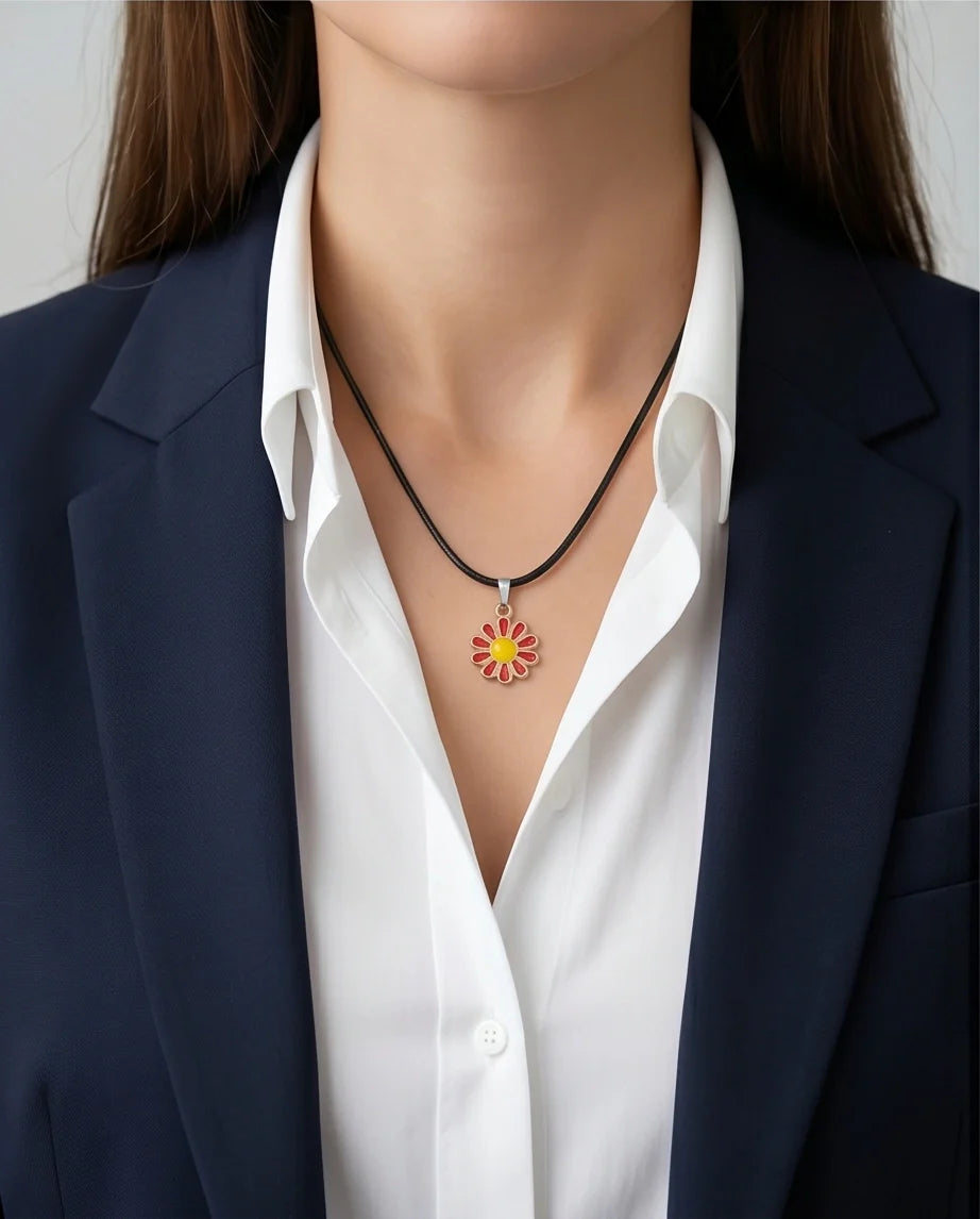 Gold and Red Flower Pendant Necklace