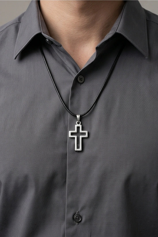 Silver Open Cross Pendant Necklace