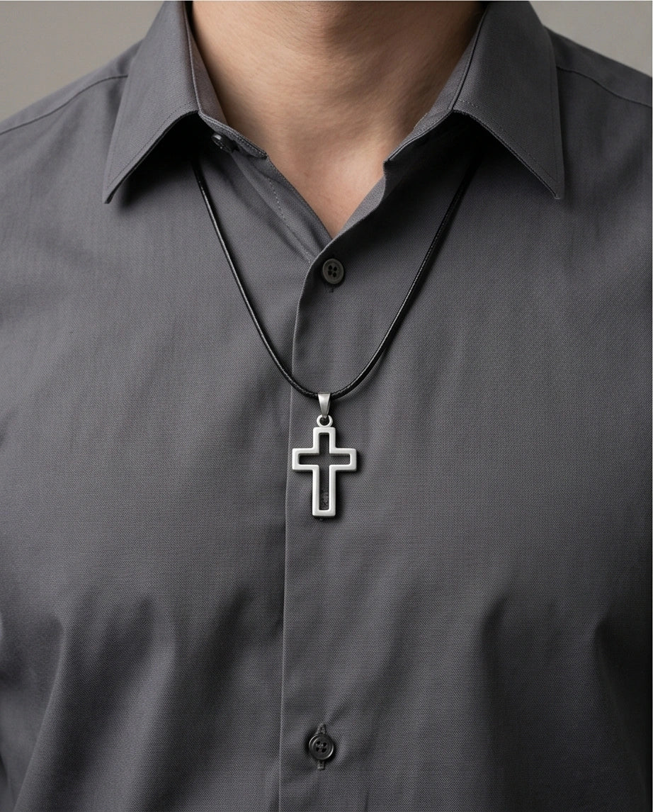 Silver Open Cross Pendant Necklace