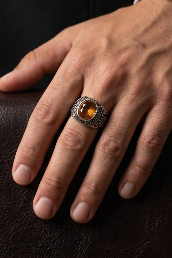 Vintage Amber Citrine Signet Ring