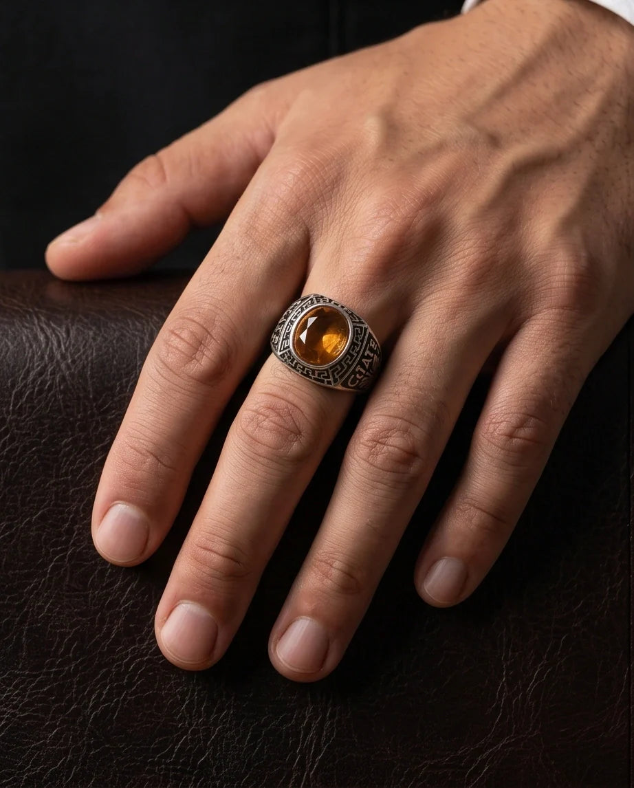 Vintage Amber Citrine Signet Ring