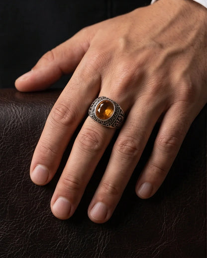 Vintage Amber Citrine Signet Ring
