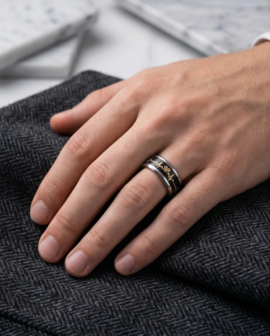 Romantic Gold Heartbeat Band Ring