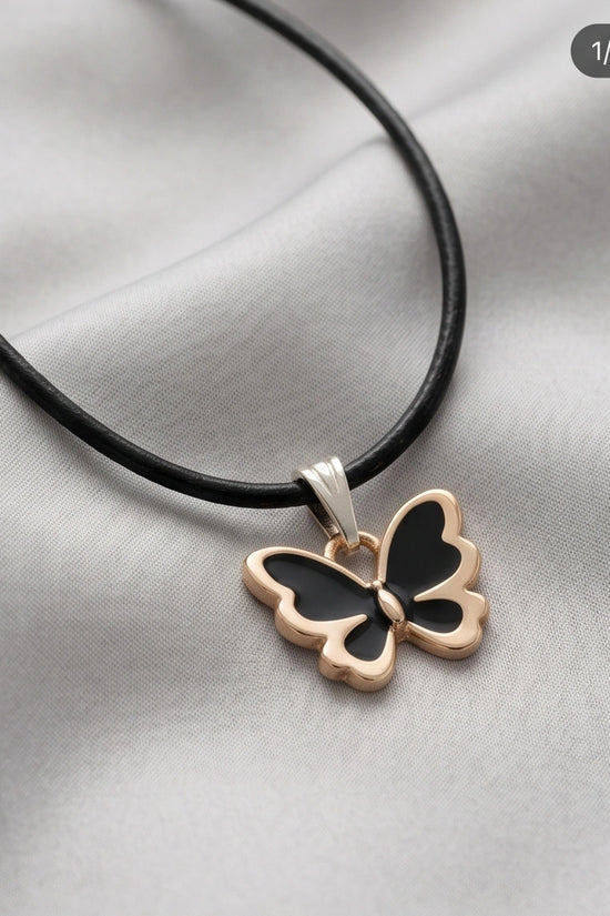 Gold and Black Butterfly Pendant Necklace