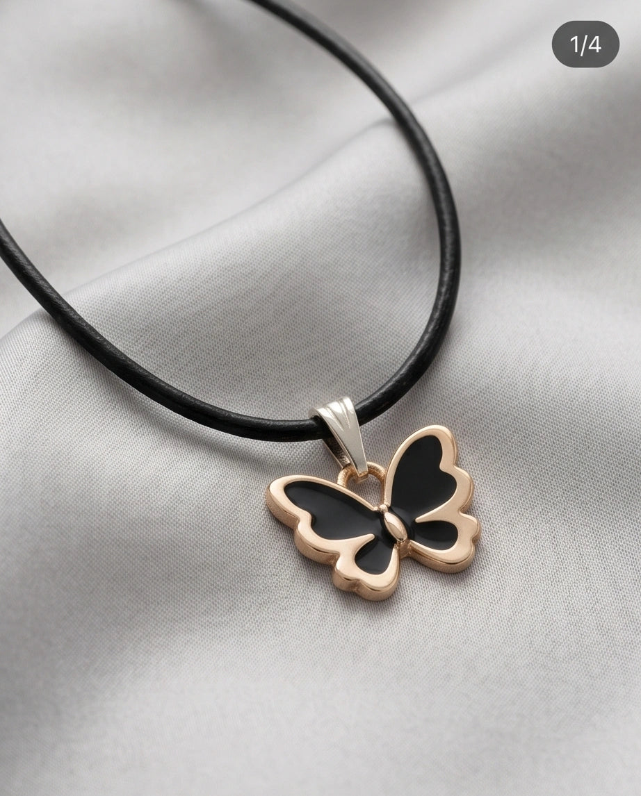 Gold and Black Butterfly Pendant Necklace