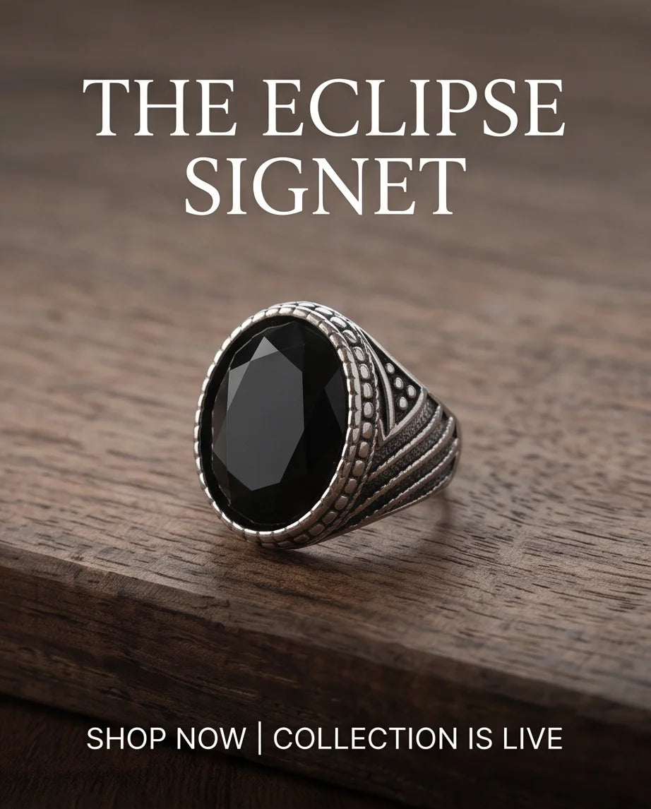 Black Gemstone Double-Tier Bezel Ribbed Silver Ring