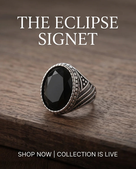 Black Gemstone Double-Tier Bezel Ribbed Silver Ring
