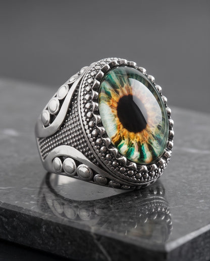 Hazel Ocular Beaded Medallion Silver Ring