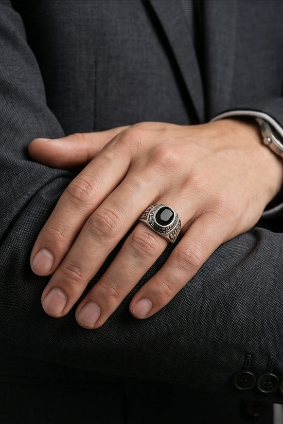 Vintage Black Onyx Military Signet Ring