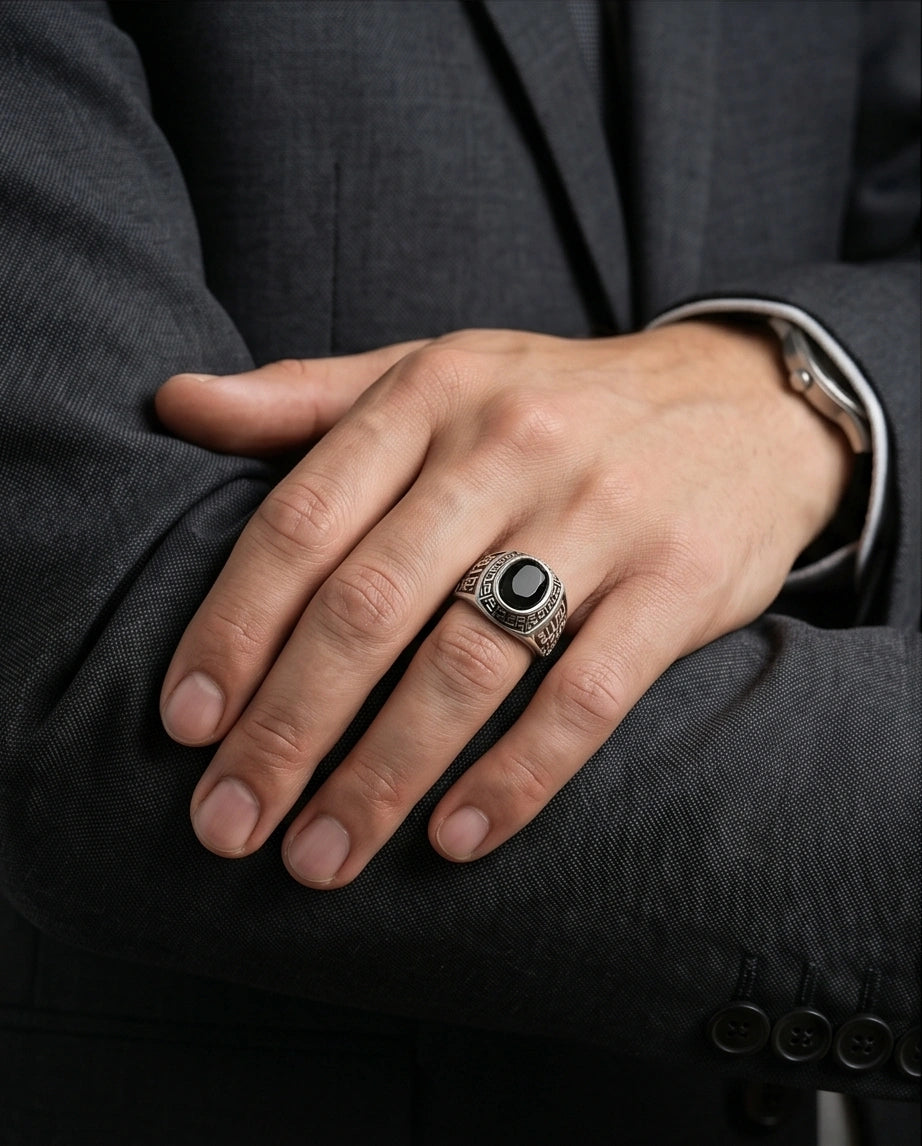 Vintage Black Onyx Military Signet Ring