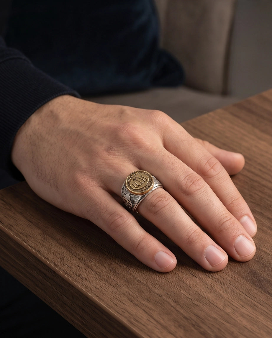 Calligraphic Seal Two-Tone Signet Ring