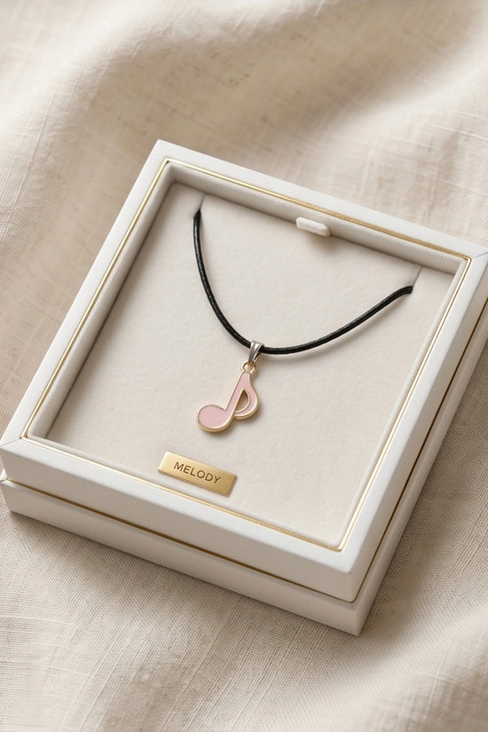 Silver and Pink Eighth Note Necklace