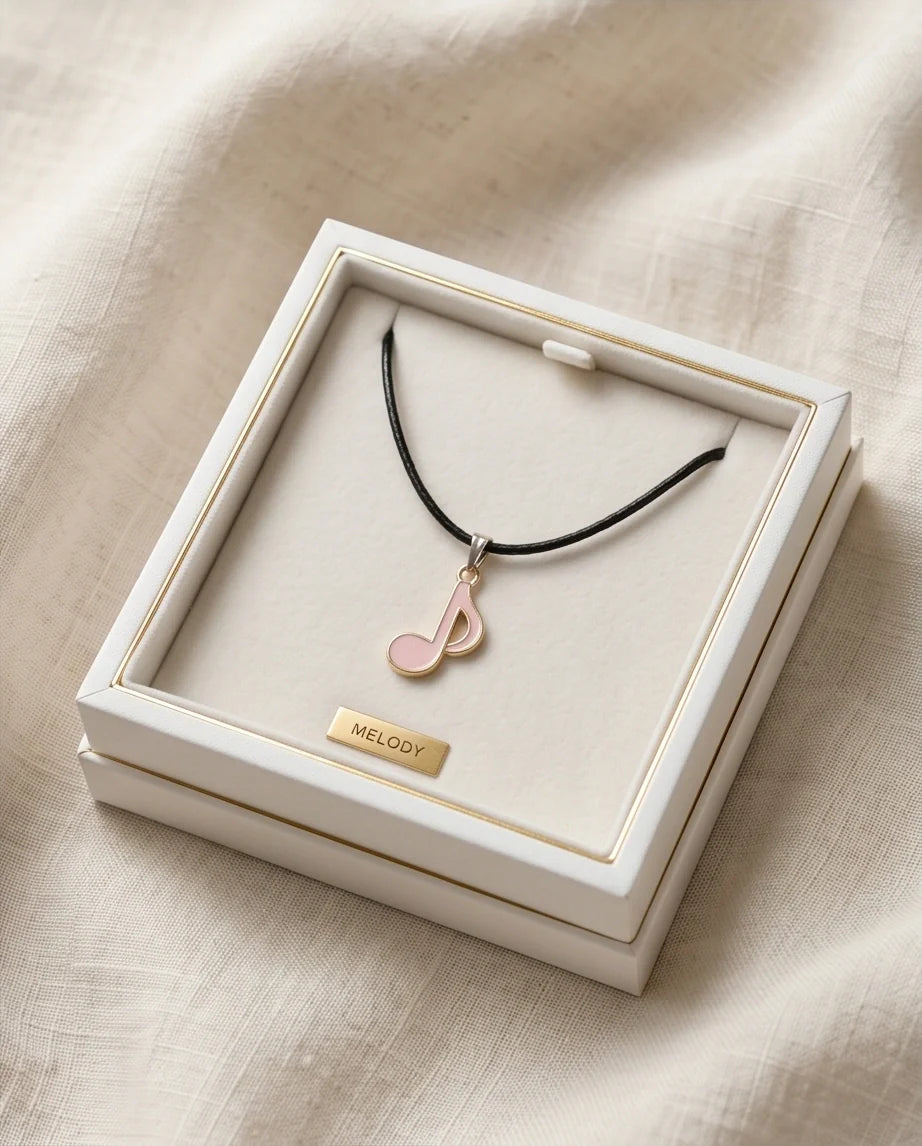 Silver and Pink Eighth Note Necklace