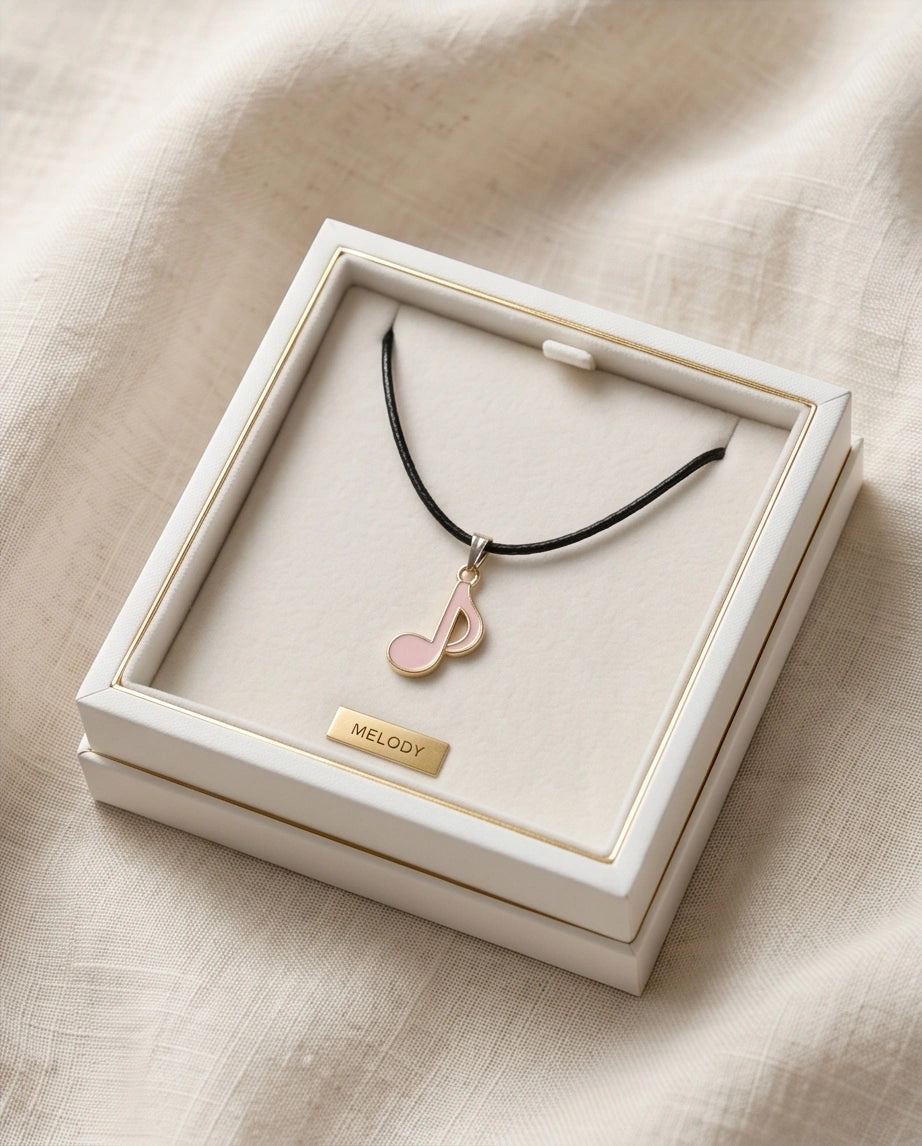Silver and Pink Eighth Note Necklace