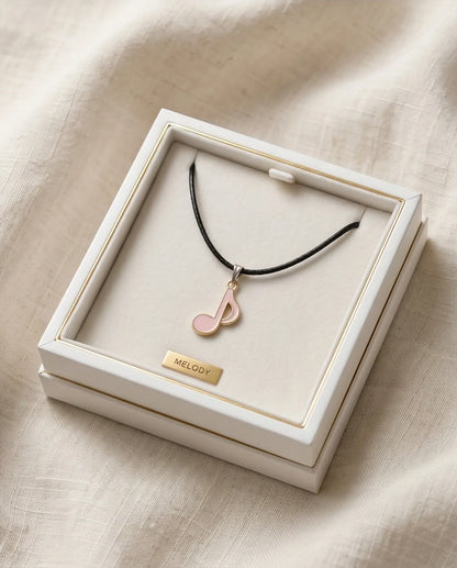 Silver and Pink Eighth Note Necklace