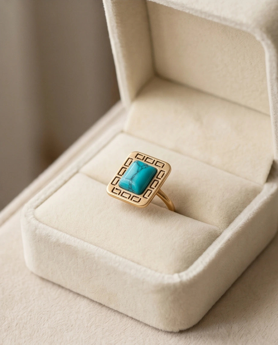 Golden Grecian Turquoise Signet Ring